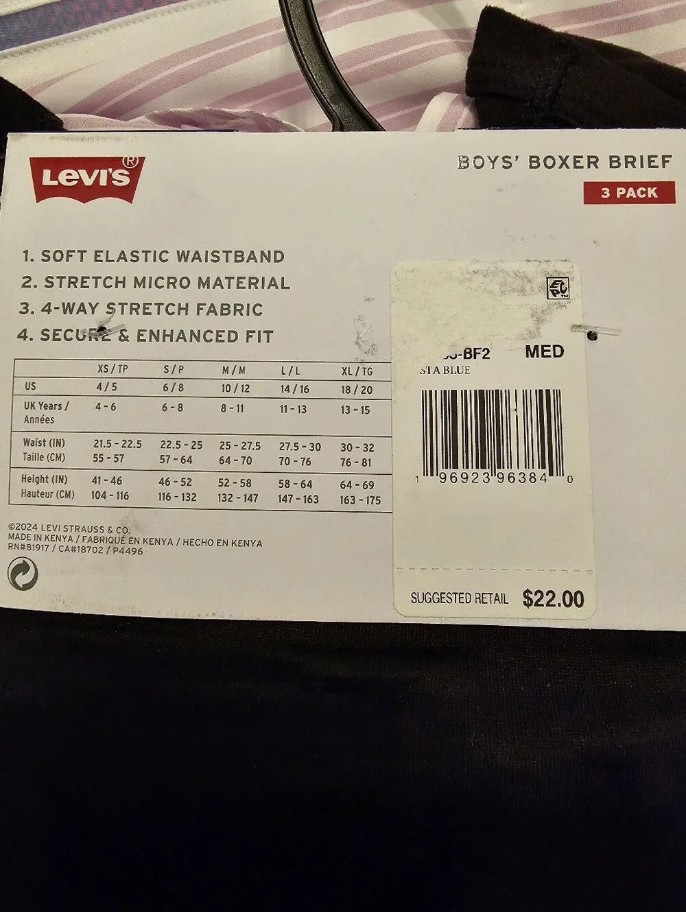 Levi's Boys' Black Boxers with Various Blue Logo Waistbands. Youth 10-12. NWT